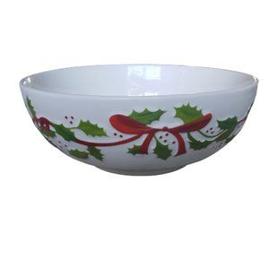 Pier 1 Holiday Christmas Red Ribbon and Holly Leaves Serving Bowl